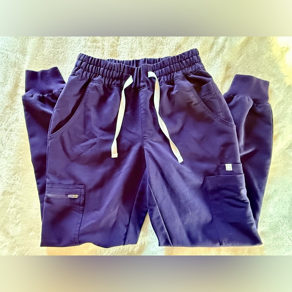 Figs Women's Zamora Joggers in Dark Purple with gray drawstring
